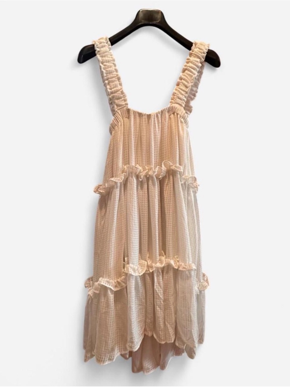 MABLE White Galway Tiered Ruffle High-Low Midi Babydoll Dress Size Small - Picture 2 of 9